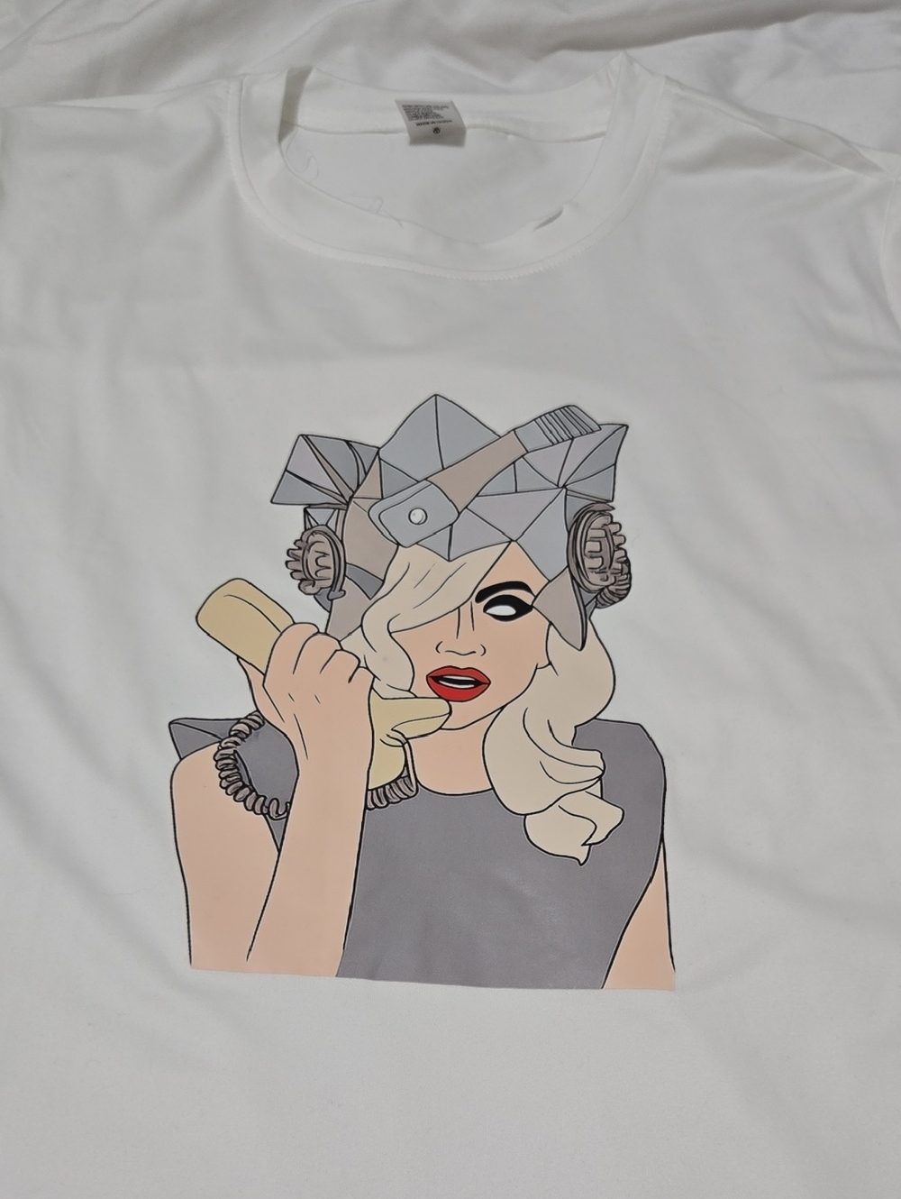 White Graphic Lady Gaga Style Print T Shirt Oversized Fit Size M Fits L Too